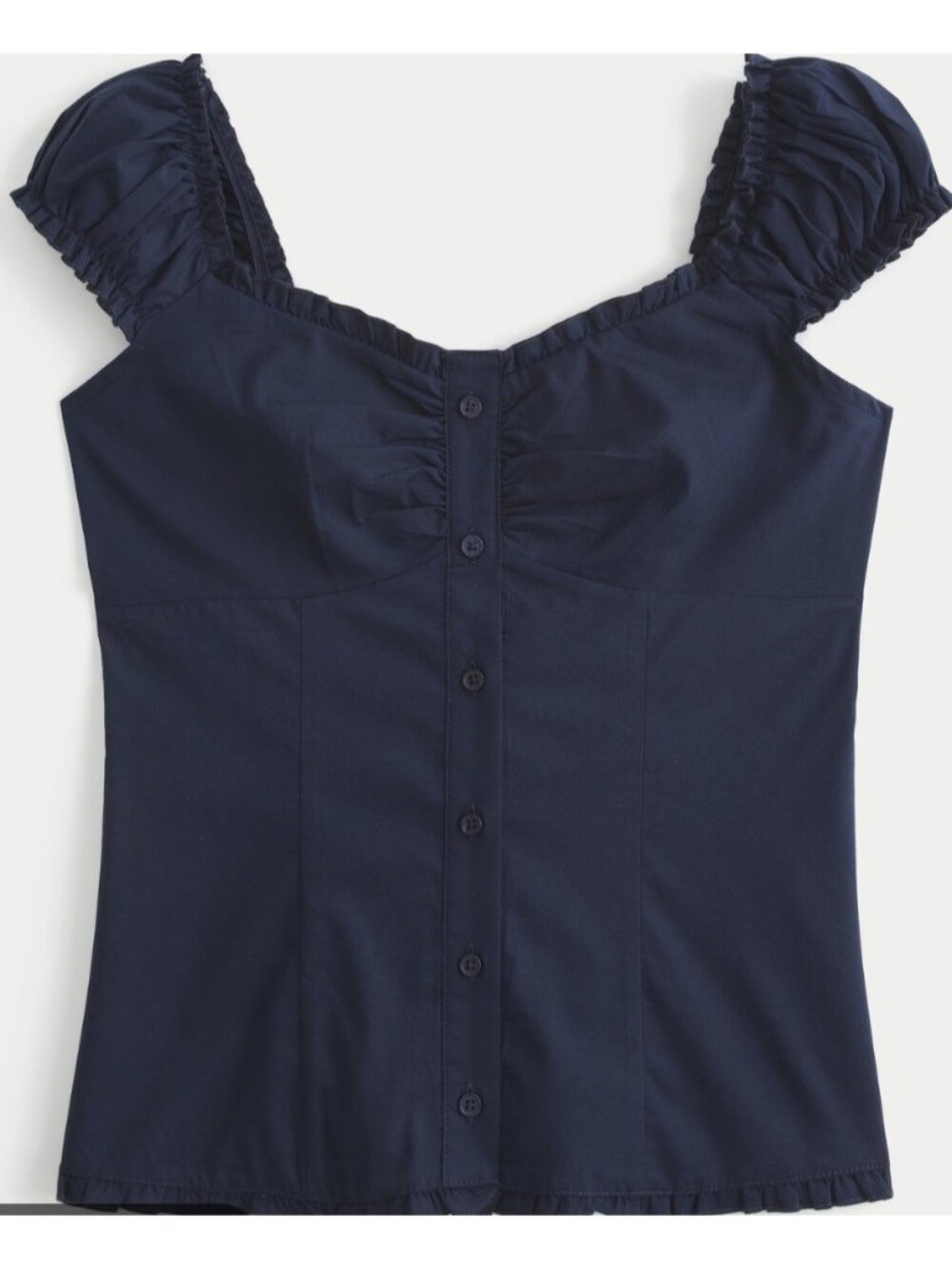 Hollister Puff Sleeve Ruched Button Front Corset Peasant Top XXL Navy Coquette